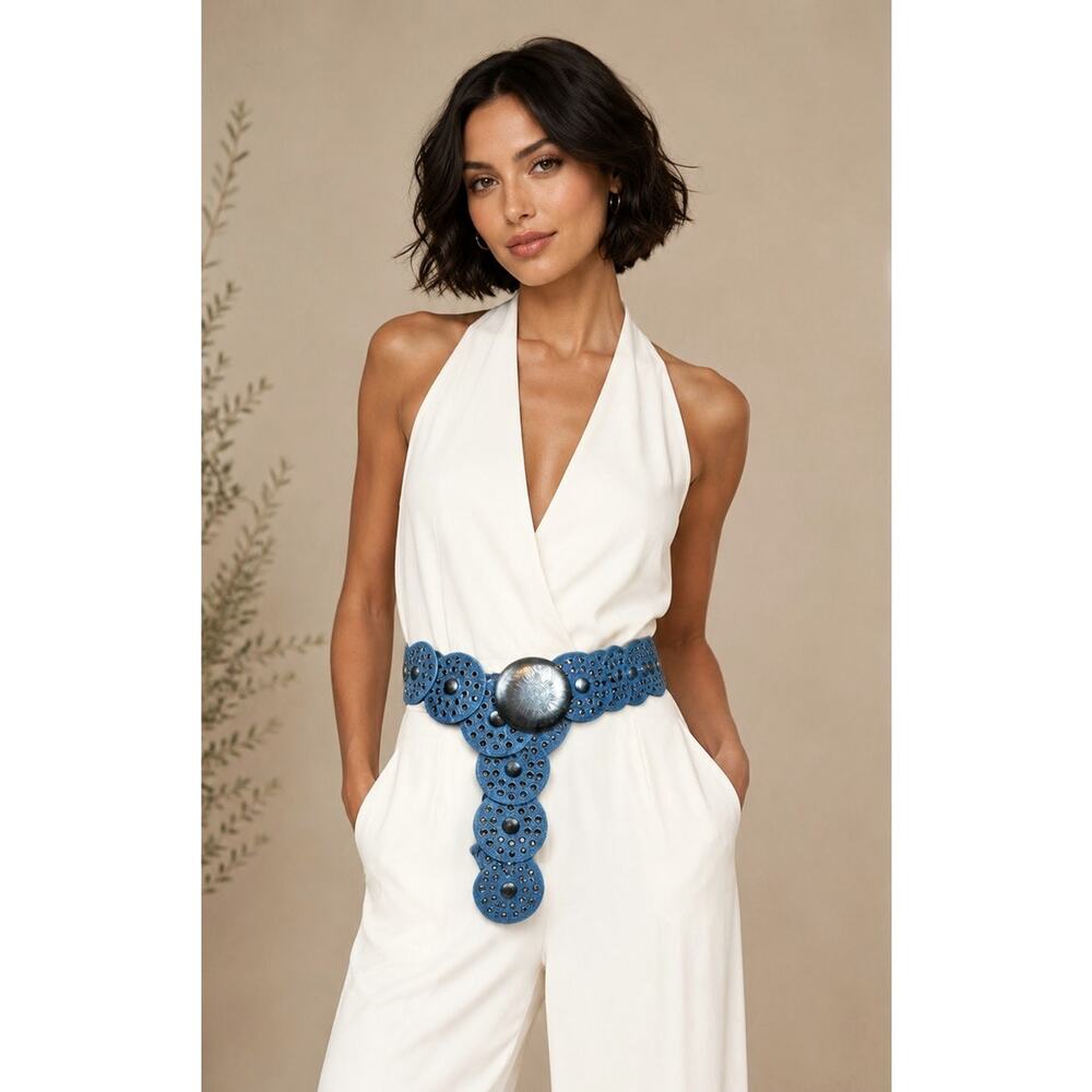 8 Other Reasons Montana Stallion Belt Studded Blue Denim 43"